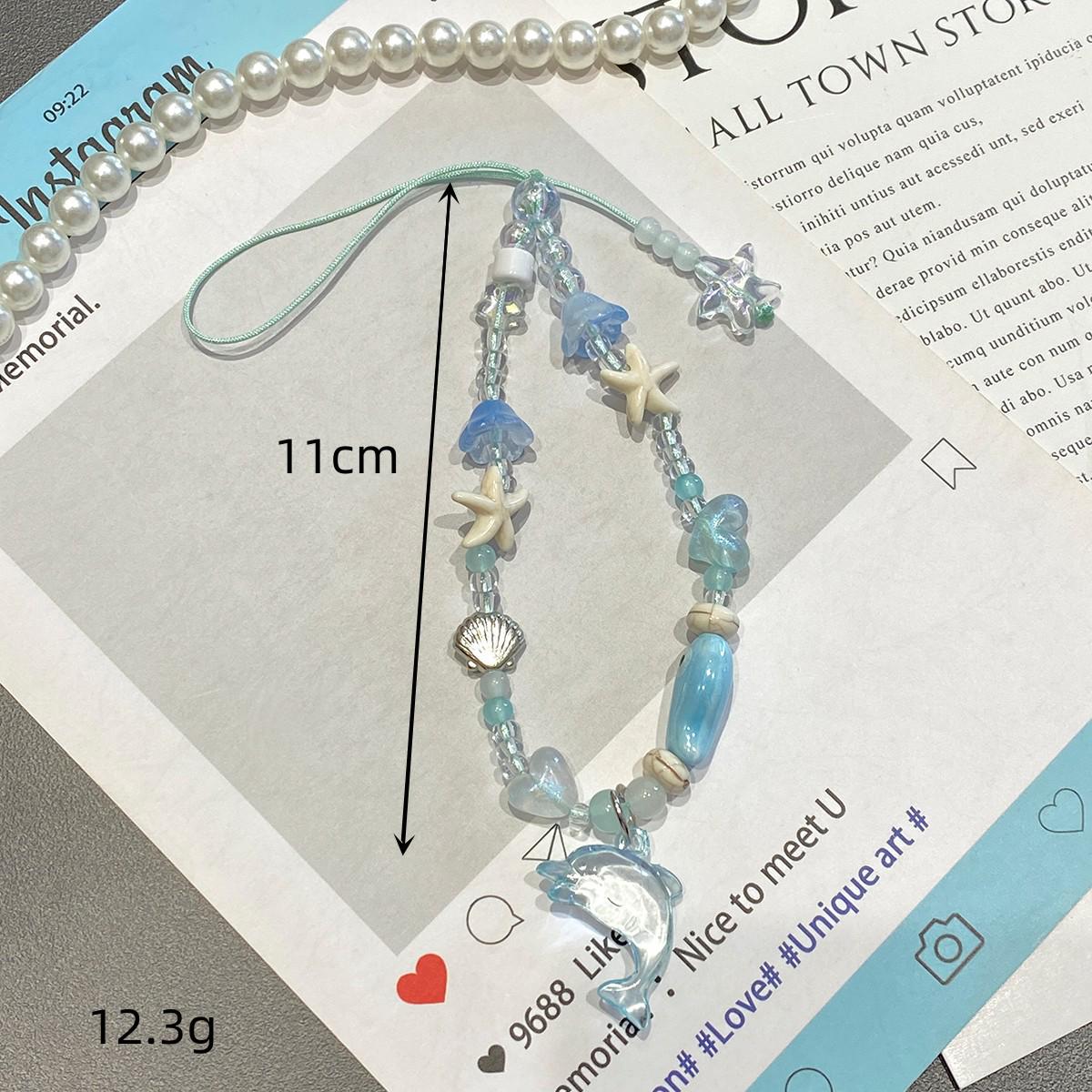 Dolphin Beaded Phone Lanyard for Women - Blue Shell & Starfish Design Dolphin Lanyard
