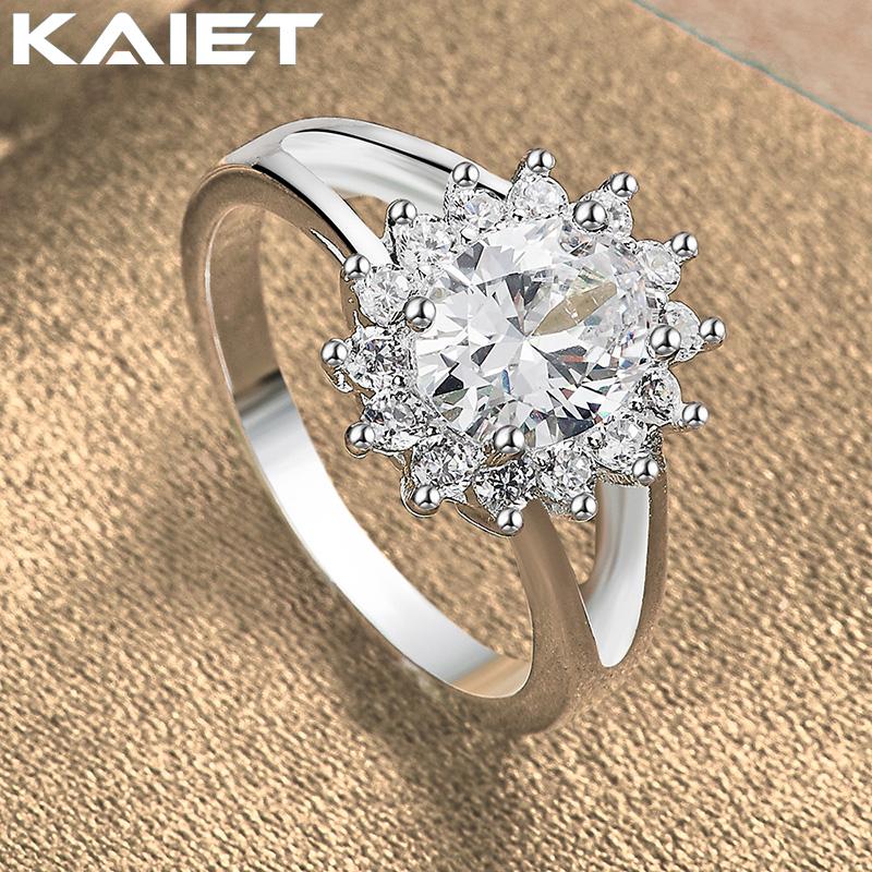 925 Silver Flower Shiny Crystal 7-10 Ring Charm Accessories For Women Jewelry