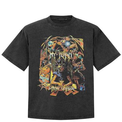 Streetwear Anime Graphic T-Shirt Cotton Washed Black Tshirt Unisex Tops Tees Summer Short Sleeves T Shirt