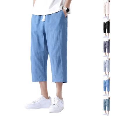 Men's Cotton And Linen Pants, Summer Pants, Beach Pants, Drawstring Elastic Waist