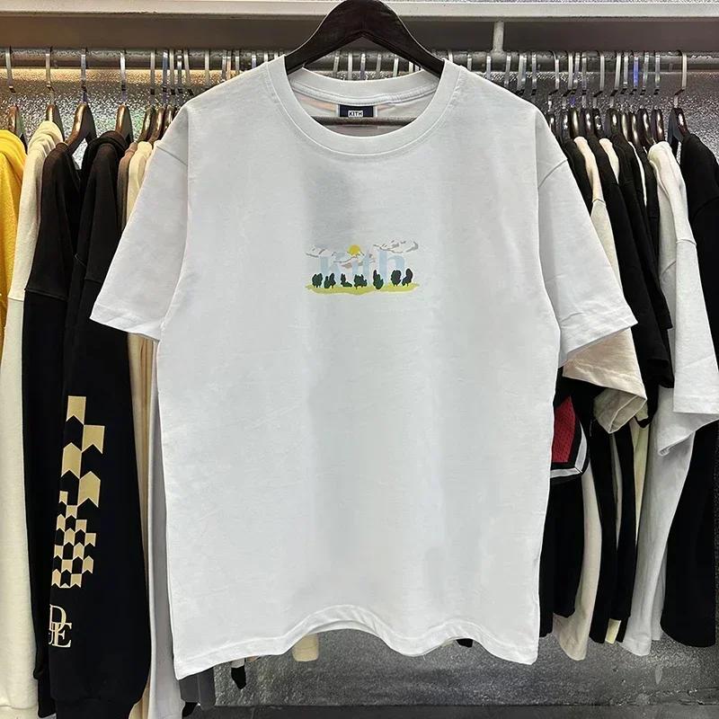 KITH FW ONeck Eurocode  Oversize Printing Cotton White Apricot High Quality T Shirt Breathable Short Sleeve Hip Ho