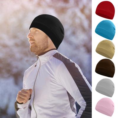 Wintermütze mit Innenschicht, hohe Elastizität, einfarbig, randlose Strickmütze aus Polarfleece für Outdoor-Aktivitäten, Skifahren, Radfahren