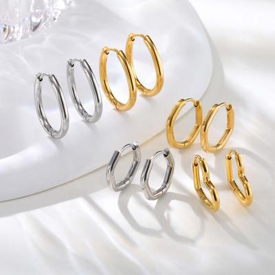 Minimalist Stainless Steel Hoop Earrings For Women, Geometric Oval Heart Gold Plated Huggies Earrings, Chic Jewelry Gift