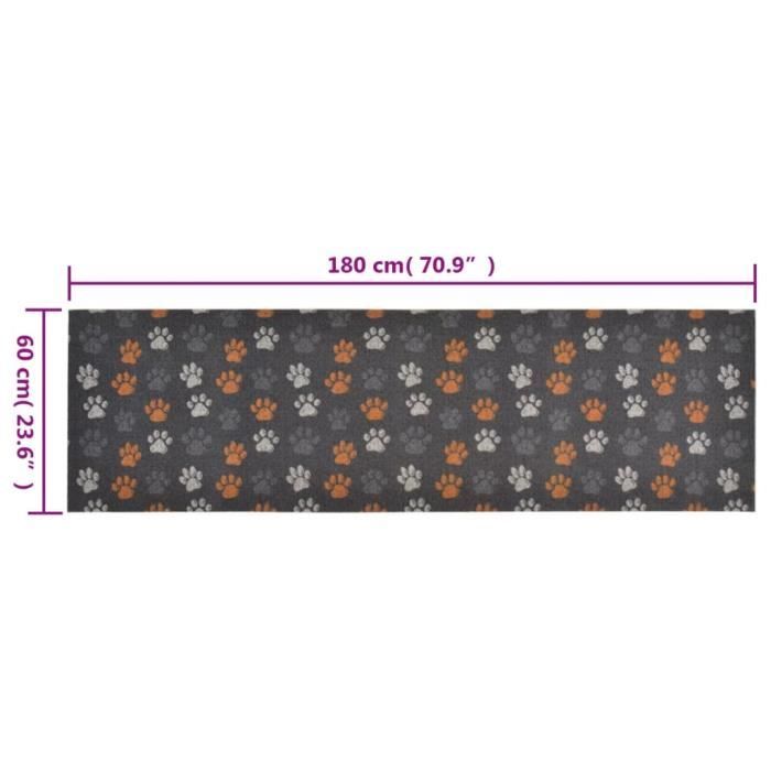 VidaXL Tapis de cuisine lavable impression de pattes 60x180 cm velours 136574