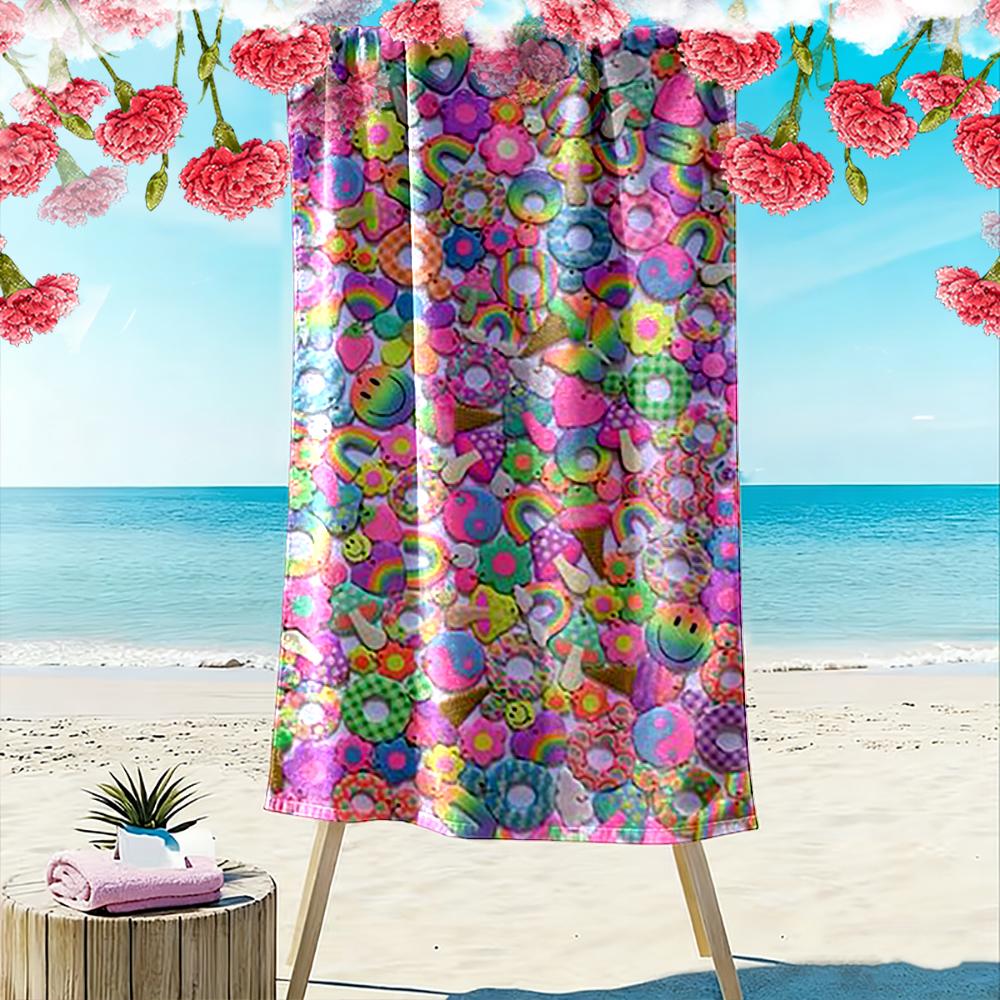 Colorful Smiley Faces and Rainbow Design Beach Towel Quick-drying for Travel Outdoor Sports Jogging Beach and Swimming