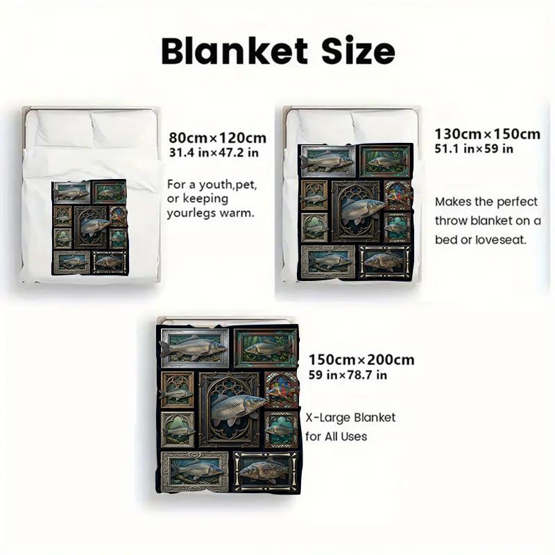 Fish Art Collection 2D Flat Pattern Flannel Blanket, High quality All Seasons, Home Decor, Warmth and Comfort, Perfect for Christmas Gifts.