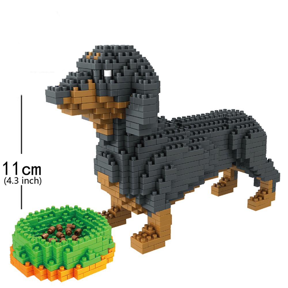 KNEW BUILT Dachshund Dog Model Micro Mini Building Blocks Set Educational Recreation Toys Pet Lover Gift Decoration Bricks