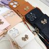 Butterfly Wallet Strap Case For iPhone 16 Pro Max 15 11 13 12 14 Plus 16E 17 Diamond Card Holder Crossbody Cord Lanyard Cover