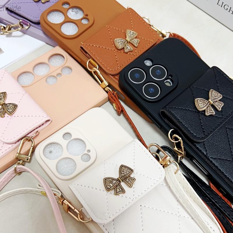 Butterfly Wallet Strap Case For iPhone 16 Pro Max 15 11 13 12 14 Plus 16E 17 Diamond Card Holder Crossbody Cord Lanyard Cover