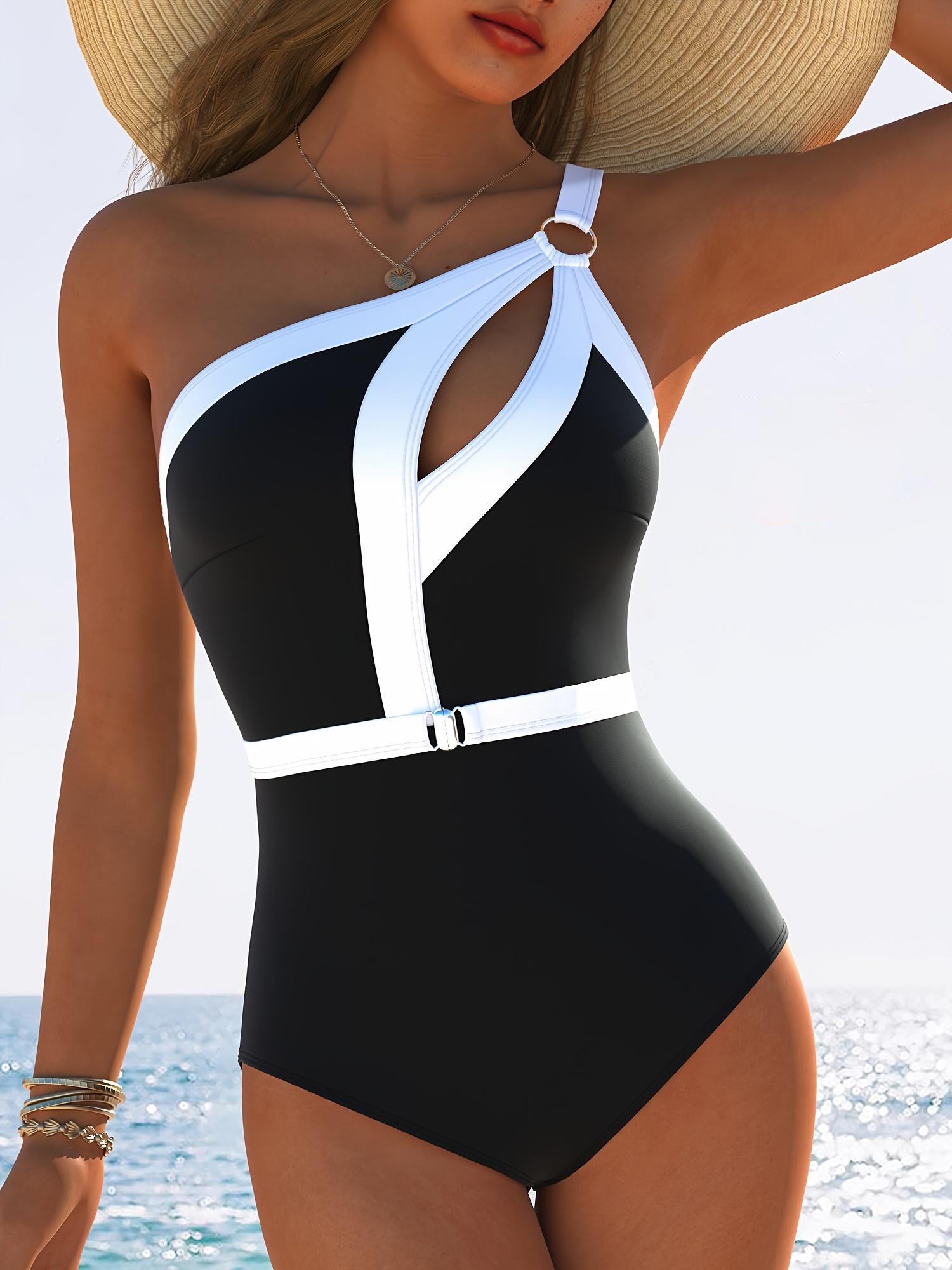 

Высокоэластичный однотонный женский модный цельный купальник из 1 предмета - спортивный стиль цельный купальник - полиэстер 82% эластан 18% трикотажная ткань L чёрный