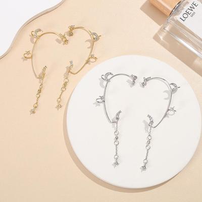 Elegant Rhinestone Star & Moon Ear Cuff Earrings
