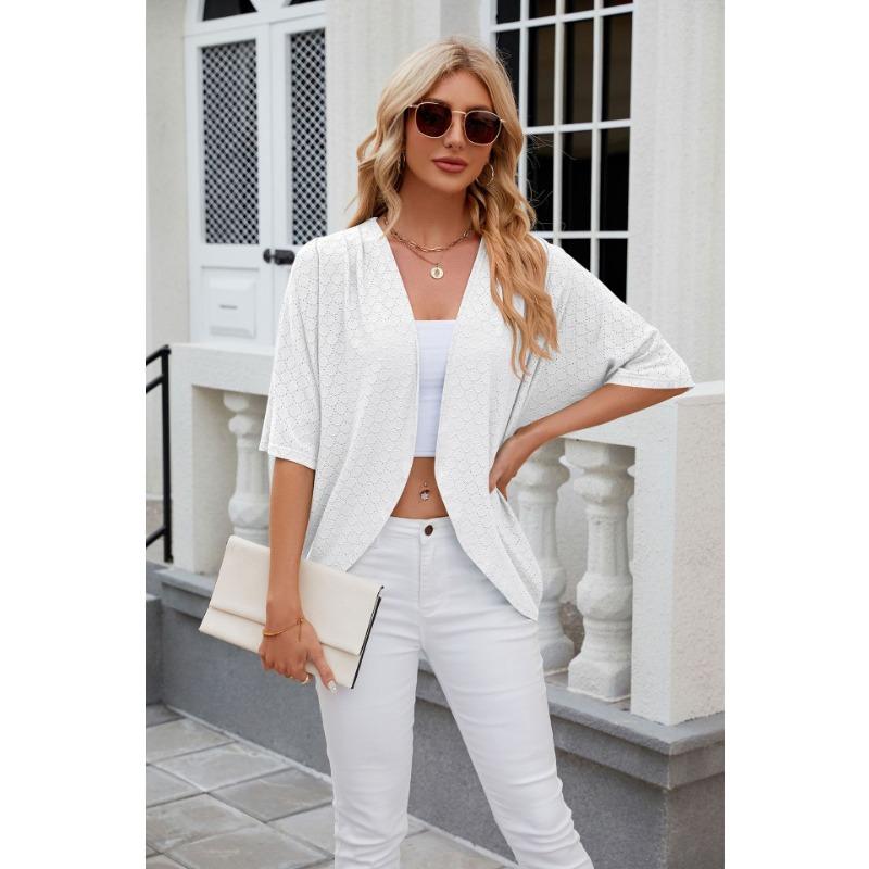 Summer Women's Cardigan, New Solid Color Medium Sleeve Cardigan, Knitted Cardigan Jacket, Air Conditioning Shirt