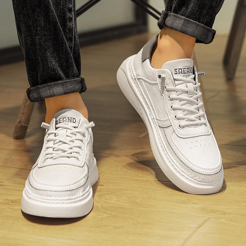 Men Leather Shoes Outdoor Fashion Comfortable Flat Shoes Trendy Casual Sneakers Men Lace Up Oxfords Shoes Men Soft Basic Shoes