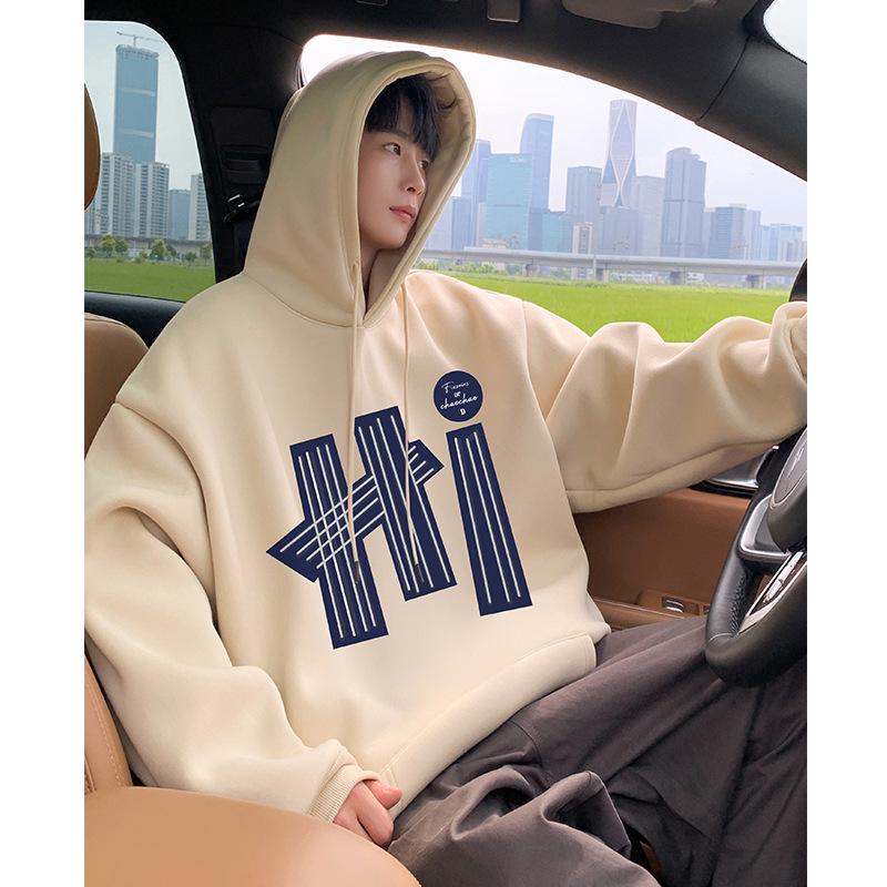 

Men s Casual Printed Hoodie - 2025 Autumn/Winter, Plus Size, Loose Fit, Hong Kong Style 5XL абрикосовий