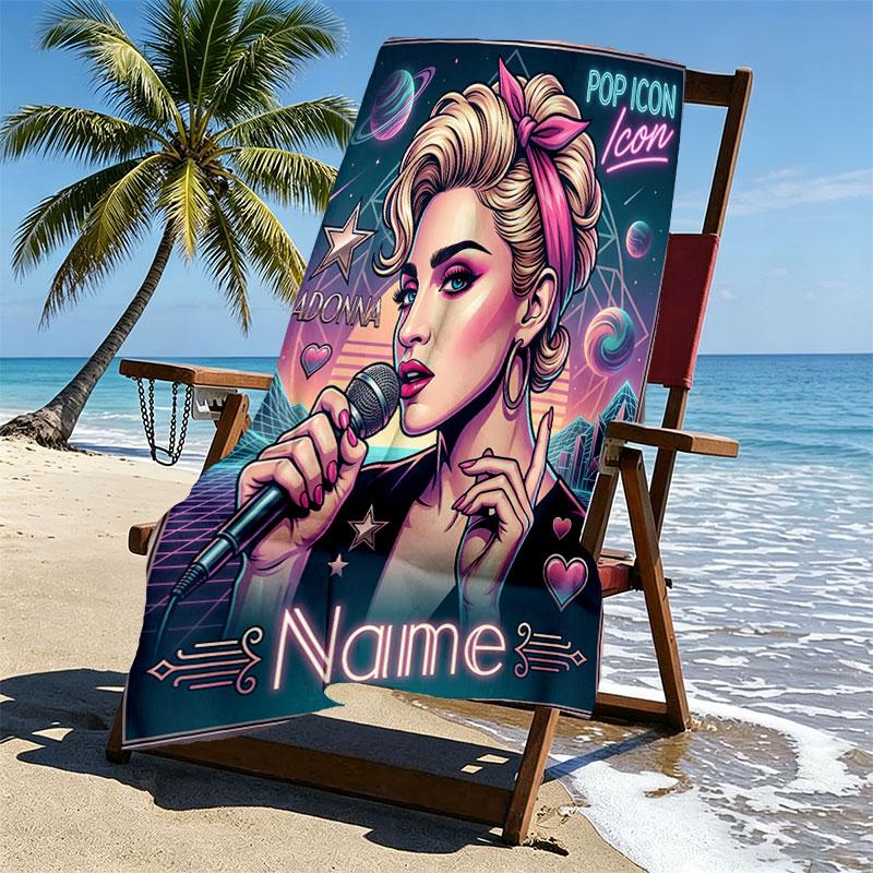 Custom Name Personalized Marilyn Monroe Print Beach Towel, for Trip Camping Beach Party Home Decor, Birthday Gift for Family & Friends