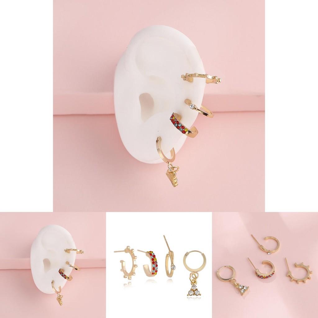 Elegant Alloy Rhinestone Hoop Earrings Set Four Piece Chic Fashion Jewelry