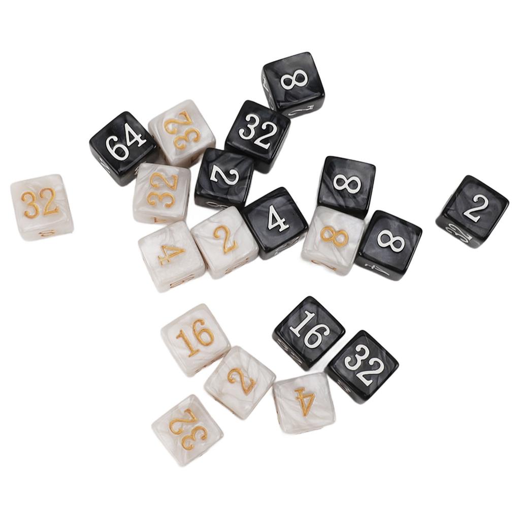 20pcs Numbered Dice Square Corner Multiple of 2 Number Pearl White Black Plastic Dice for Board Game