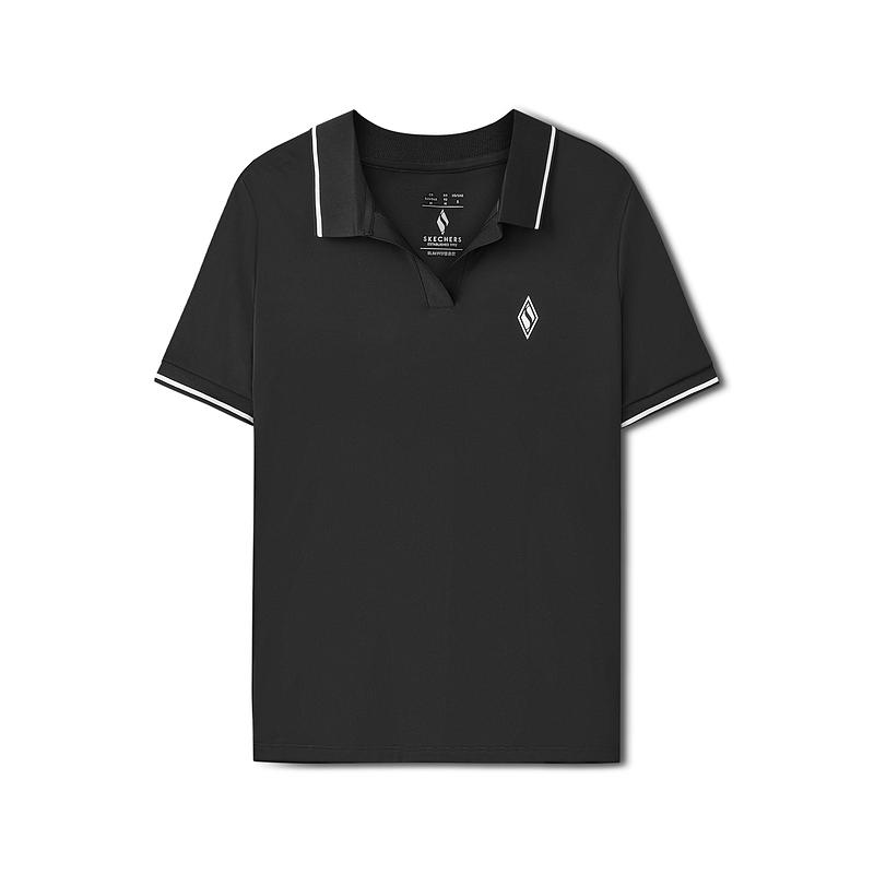 Skechers Slim Fit Cool Classic Sports Breathable Comfortable Short Sleeve Polo Shirt Women tops Carbon-Black L225W233-0018 S