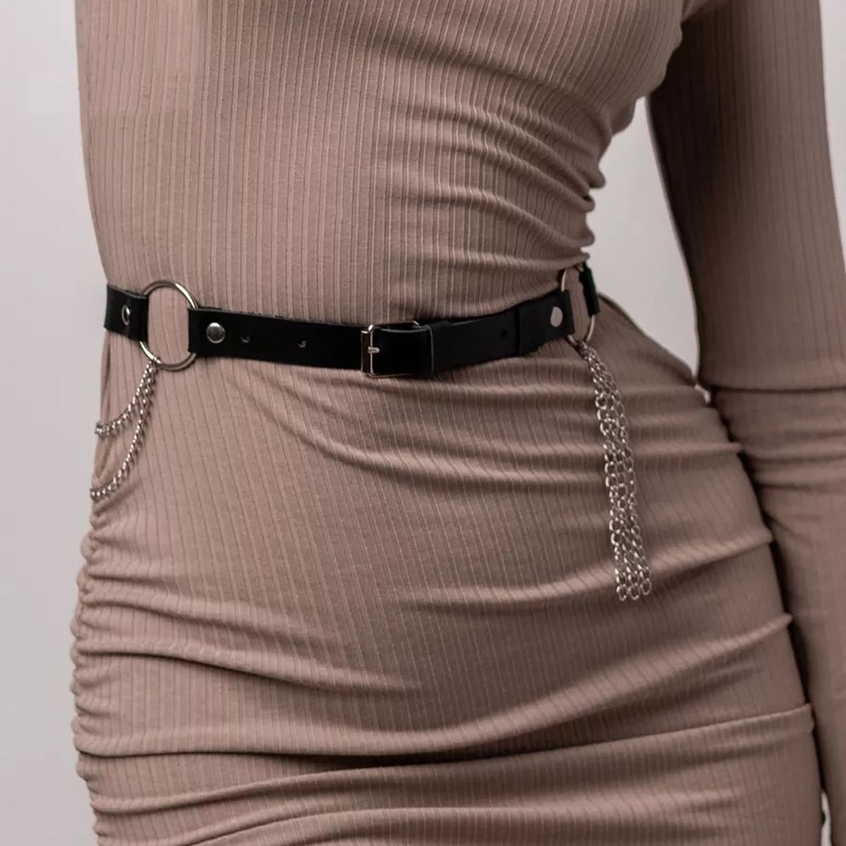 

Women s Faux Leather Chain Belt - Adjustable Waist Metal Circle Fashion Belt for Jeans Dresses.
