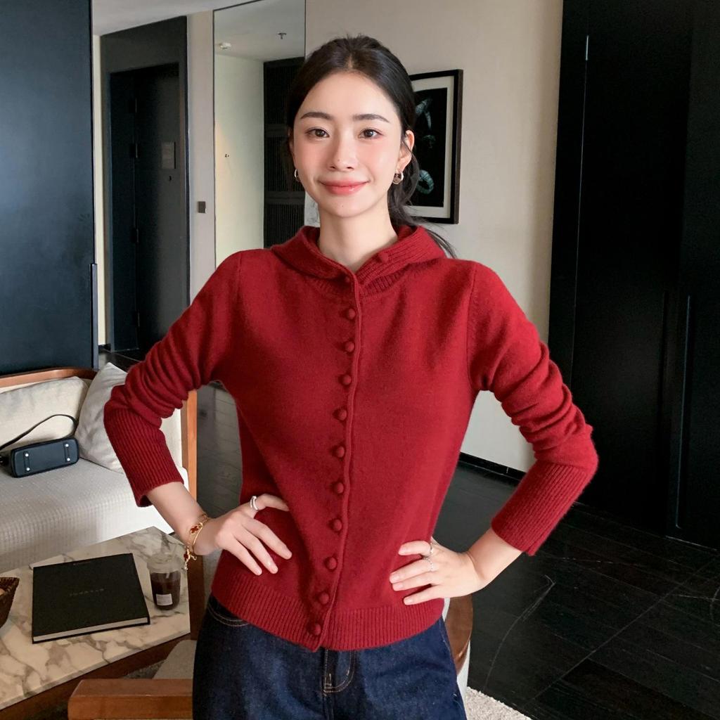 2025 Women's Thick Cashmere Hooded Knit Cardigan - Button-Up Loose Casual Sweater Top
