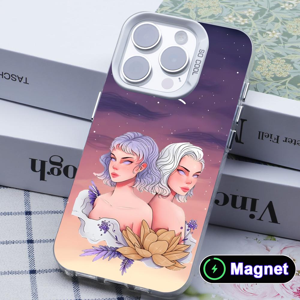 Zodiac Sign Gemini Phone Case for iPhone 17 16 15 14 13 12 11 X XR XS Air Pro Max Plus Colorful Silver MagSafe Cover