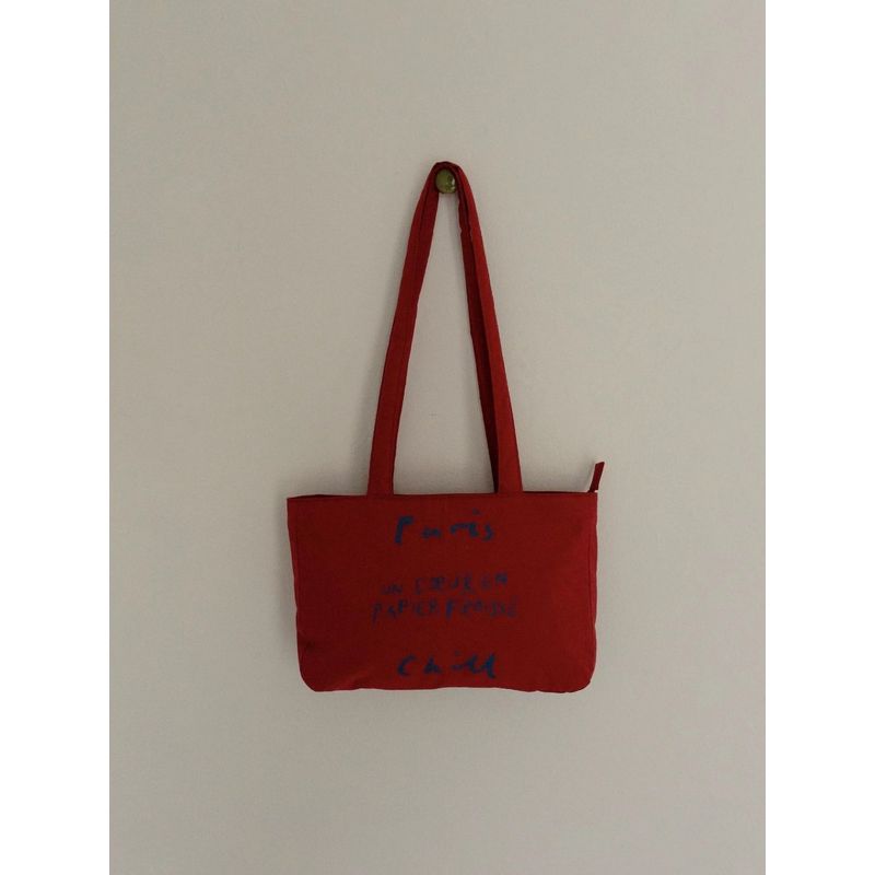 

Niche Retro Red Letter Canvas Bag Women Korean Series Idle Style Simple Shoulder Underarm Bag Commuter Handbag Red