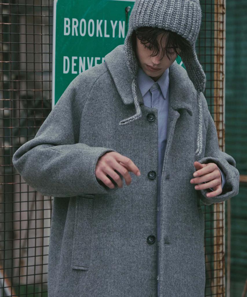 Lad Edition Herringbone Raglan Wool Coat_Grey