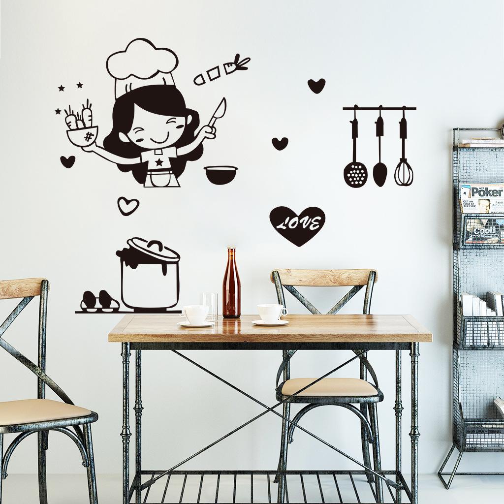 Girl Loves To Cook Print Wall Stickers Kitchen Decoration Household Decorative Ornaments