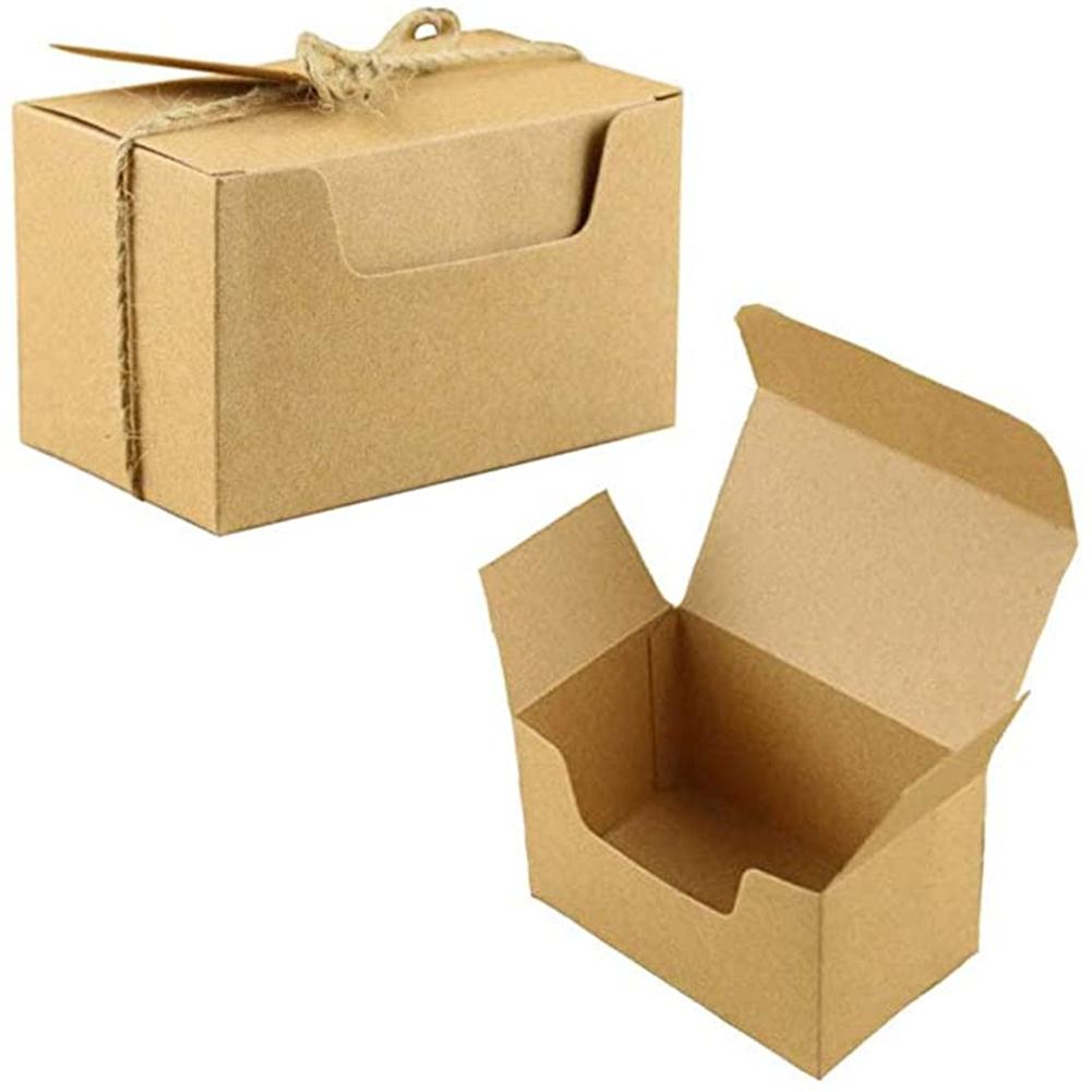 50pcs Kraft  Paper  Rectangular  Candy  Box Retro Style With Blank Label Linen Rope Abrasion Resistant Solid Color Wedding Party Gift Box