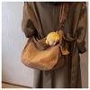 Corduroy Shoulder Bag Women Casual Crossbody Bag Half Moon Hobo Bag Soft Fabric Tote with Strap Cute Pendant