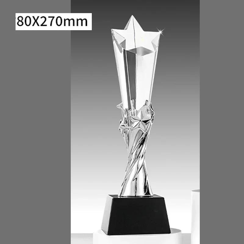 Customized Five pointed Star Pillar Crystal Trophy, Excellent Souvenir Reward Home Decoration Honor Gold Silver Copper Medal 1Pc