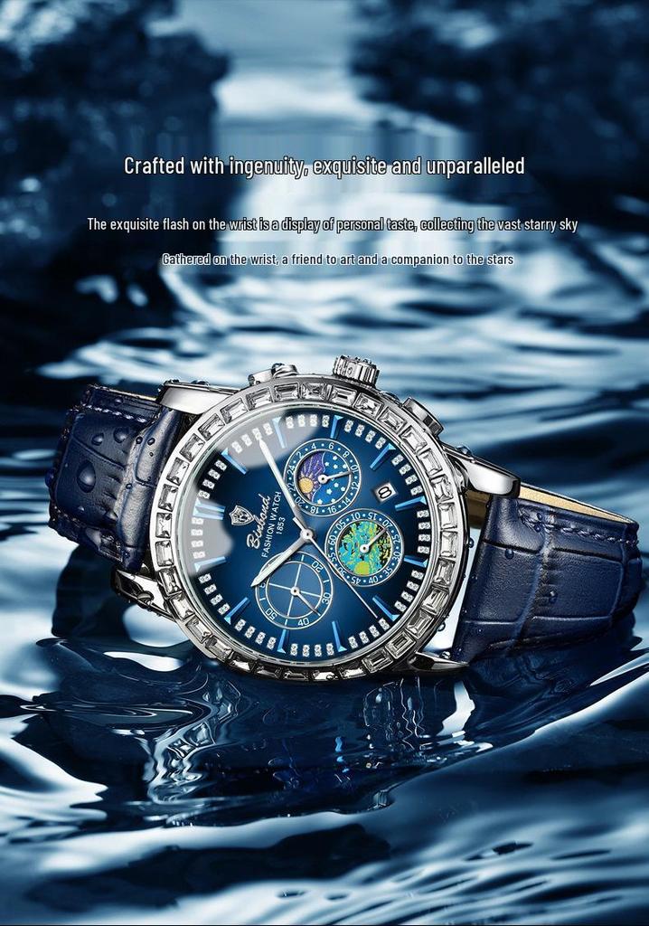 Binbang Men's Quartz Luminous Stainless Steel Multifunctional Waterproof Watch