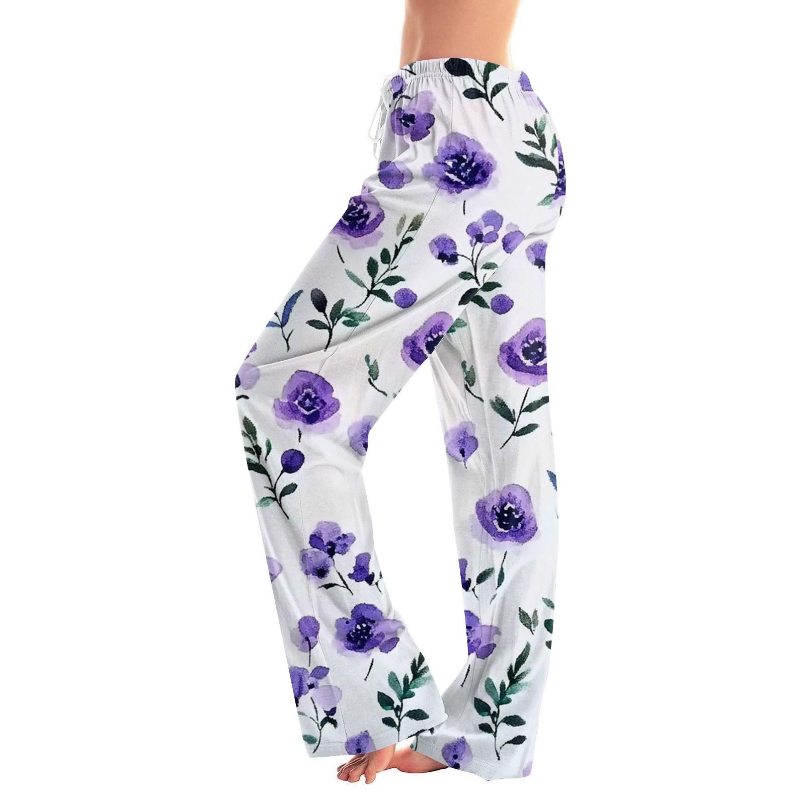 Women s Fashion Loose Casual Floral Printed Casual Pants XXL фиолетовый