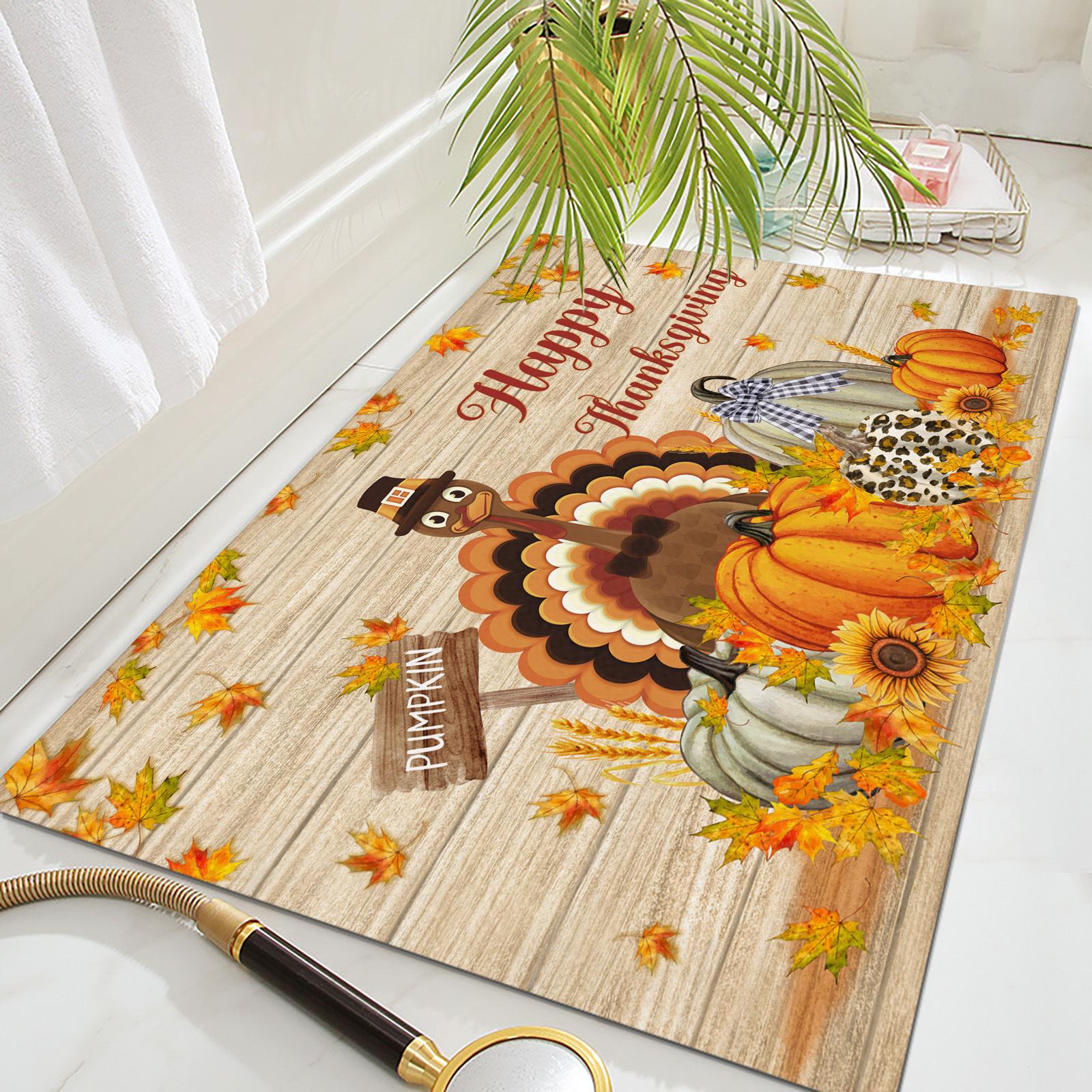

Thanksgiving Day Pattern Floor Carpet Door Mat Washable Non-Slip Living Room Sofa Chairs Area Mat Kitchen Bedroom Decoration 40x60cm 16x24 inch