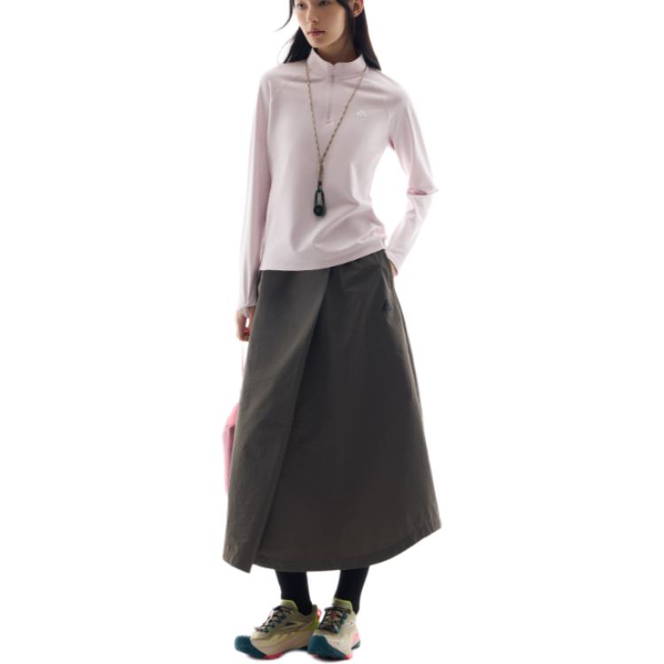 Anta Outdoor Series Sports Casual Simple Solid Color Slim Fit Stand Collar Long Sleeve T-Shirt Women Tops Clear-Water-Pink 962526401-3