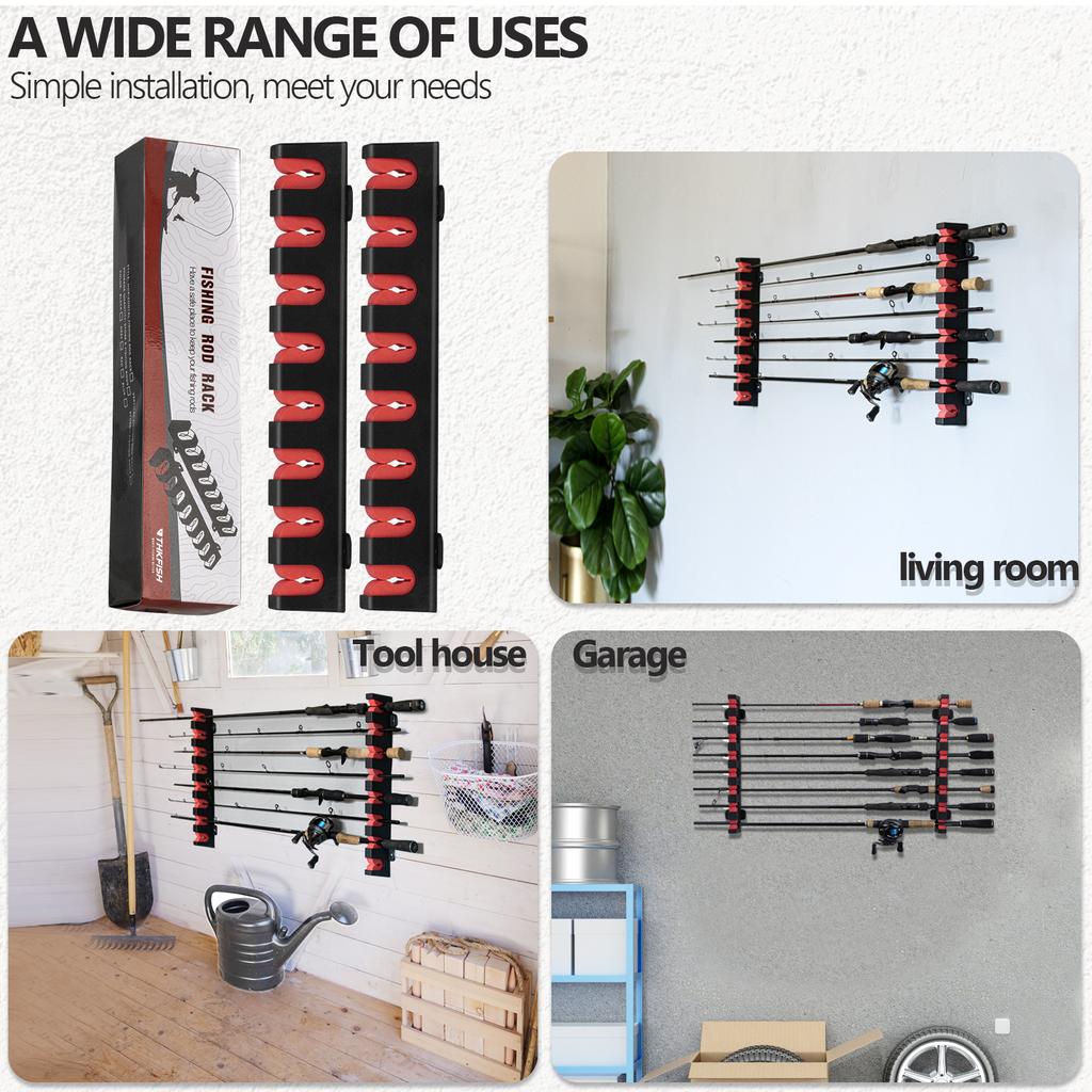 1 pair Horizontal Fishing Rods Storage Rack Wall Mount Fishing Poles Holder Stands For Garage 8-Rods Vertical Plastic Holders 4
