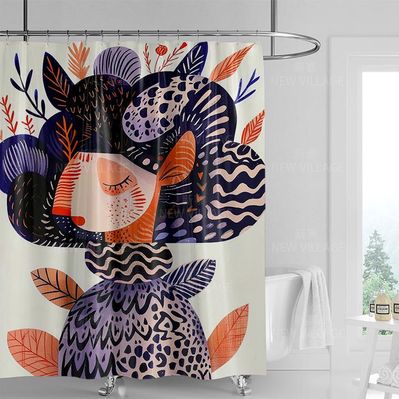 Mexican-Style Colorful Female Shower Curtain-Lady In Bright Attire, Cacti, Watermelons,Birds & Flowers, High-Quality, Waterproof