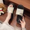 New fashionable and simple thick-bottomed mesh hollowed-out woven summer women's one-word belt outer wear versatile slippers
