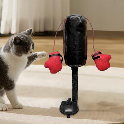 Cat Boxing Toy Interactive Cat Punching Bag Toy with Suction Cup Base Cats Boxing Toy with Spring-Loaded Bobbing Action for Indoor Cats Exercise