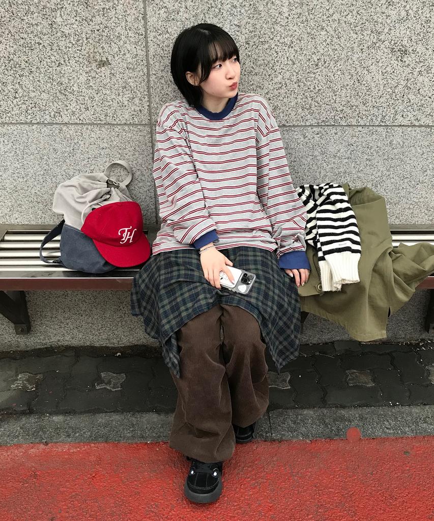 TAILOR STUDIO Striped Marine Cotton Long Sleeve (Grey/Red)