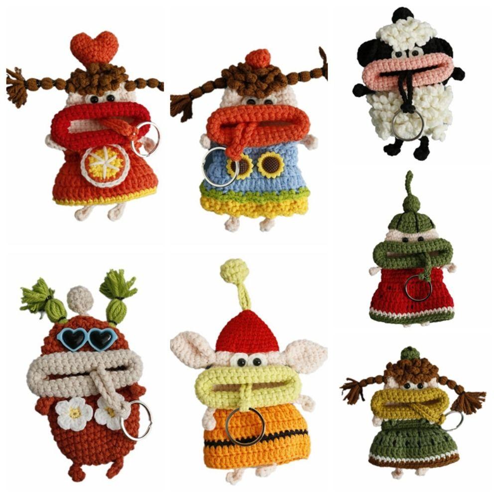 Cartoon Sausage Mouth Doll Woven Knitting Doll Jewelry Gift Crochet Keychains Backpack
