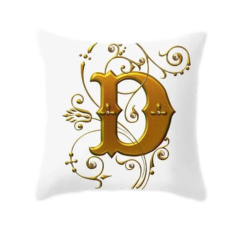 45*45Cm European Gold 26 Letters Pillowcase Digital Printed Peachskin Home Texile Pillowcase Home Decorative Sofa Cushion Cover