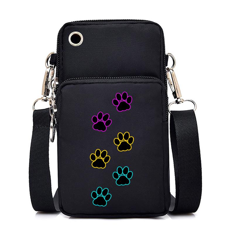 Dog Cat Paw Graphic Women's Mobile Phone Bag Harajuku Cartoon Female Handbag Animal Paw Lovers Small Crossbody Bags Mini Purse