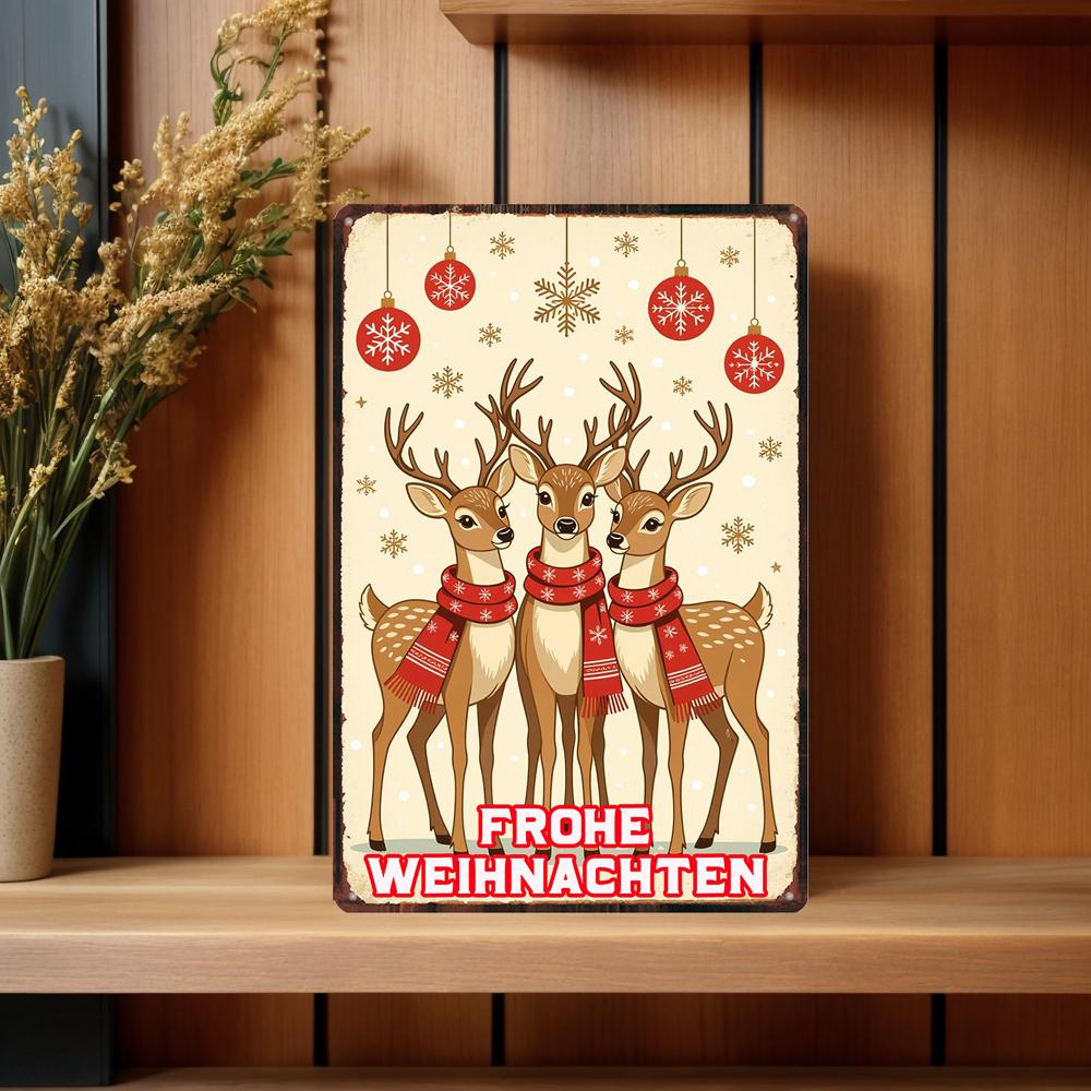 YZFQFrohe Weihnachten Metal Tin Sign Merry Christmas in German Poster Wall for Bar Home Party Holiday Decor 12X8inch ZW-71