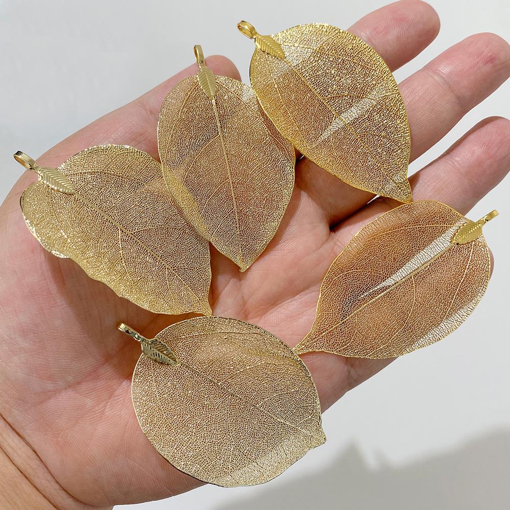 Fashion Real Leaf Pendant Necklace Earrings Accessory Natural Leaf Shape Metal Pendant Jewelry Making 5pcs Wholesale