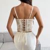 Sexy Besticktes Spitze Pailletten Fischbein-Draht Raffung Kreuz-Träger Schlanke Passform Camisole