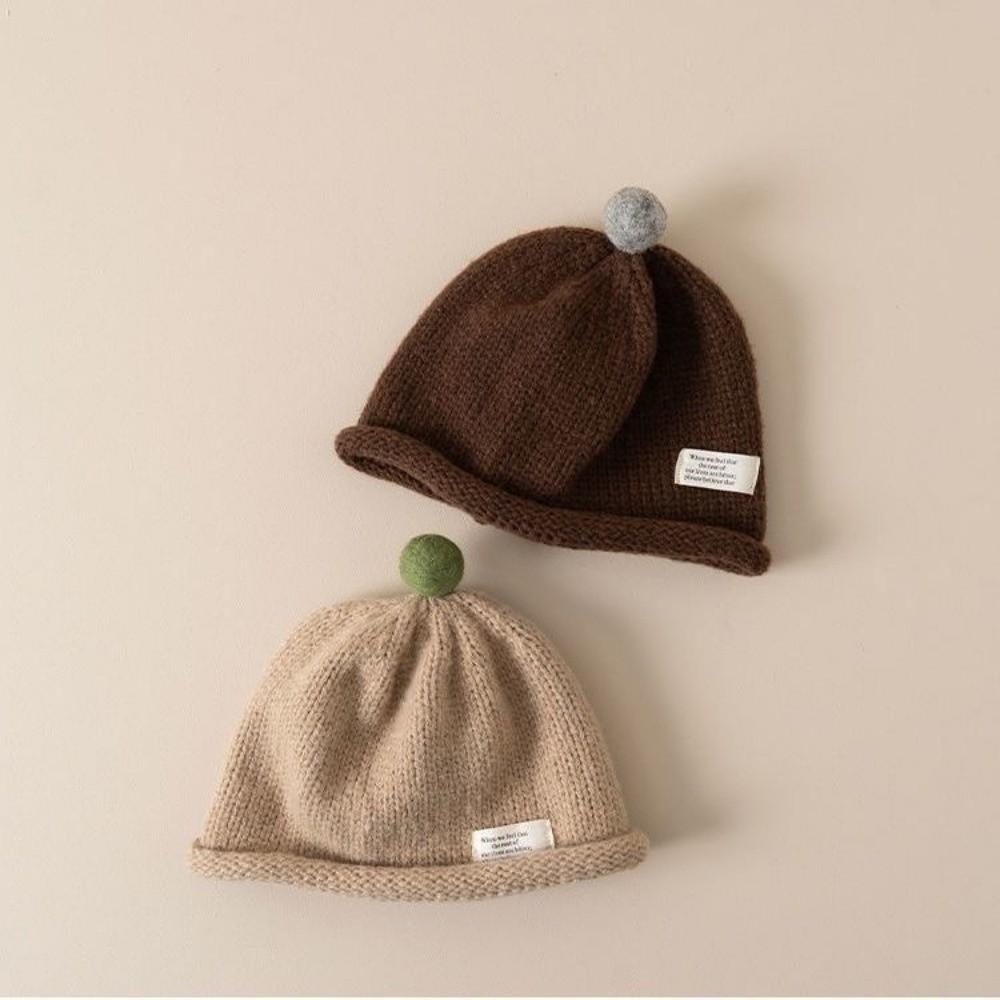 Cute Design Knitted Beanie Solid Color Landlord Hat New Pompom Hat  Kids Boy Girl