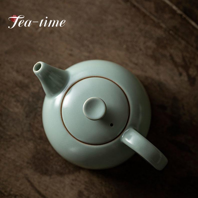 130ml Boutique Ru Kiln Ceramic Teapot Azure Porcelain Open Piece Can Raise Single Pot Retro Kung Fu Tea Hand-held Pot Gift Box