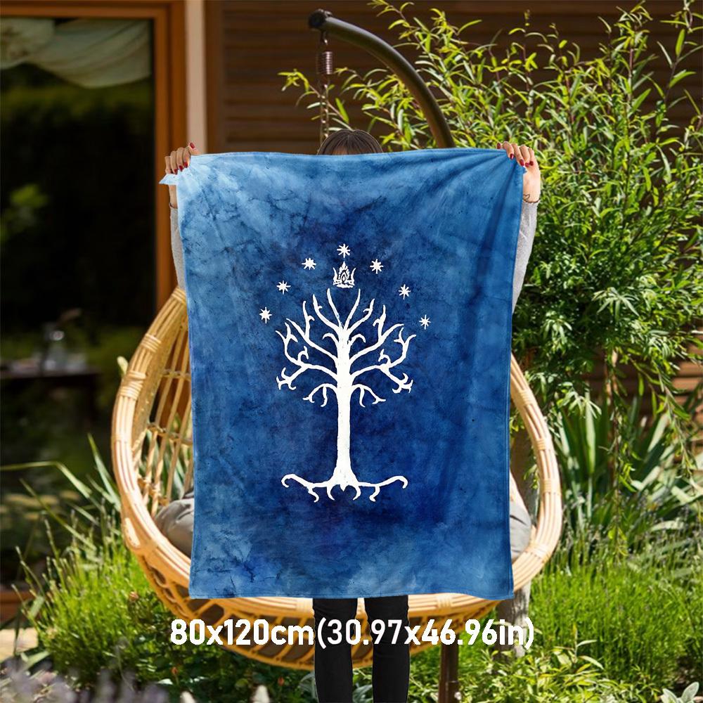 1pc tree of gondor white stars crown - Throw Blanket, Soft, Flannel Blankets, Living Room, All Seasons Use-1021035 80x120cm