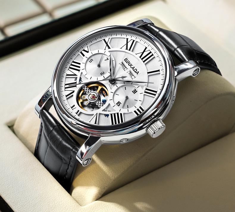 BINKADA Herrenmode Skelett Mechanisch Leuchtend Wasserdicht Uhr